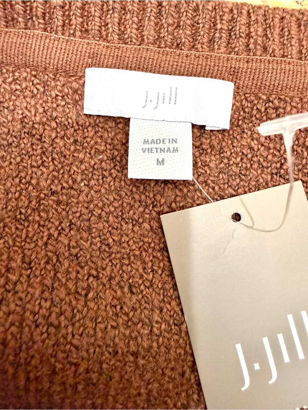 J. Jill Rust V-Neck Sweater with Black Patterned Sleeves - Picture 2 of 8